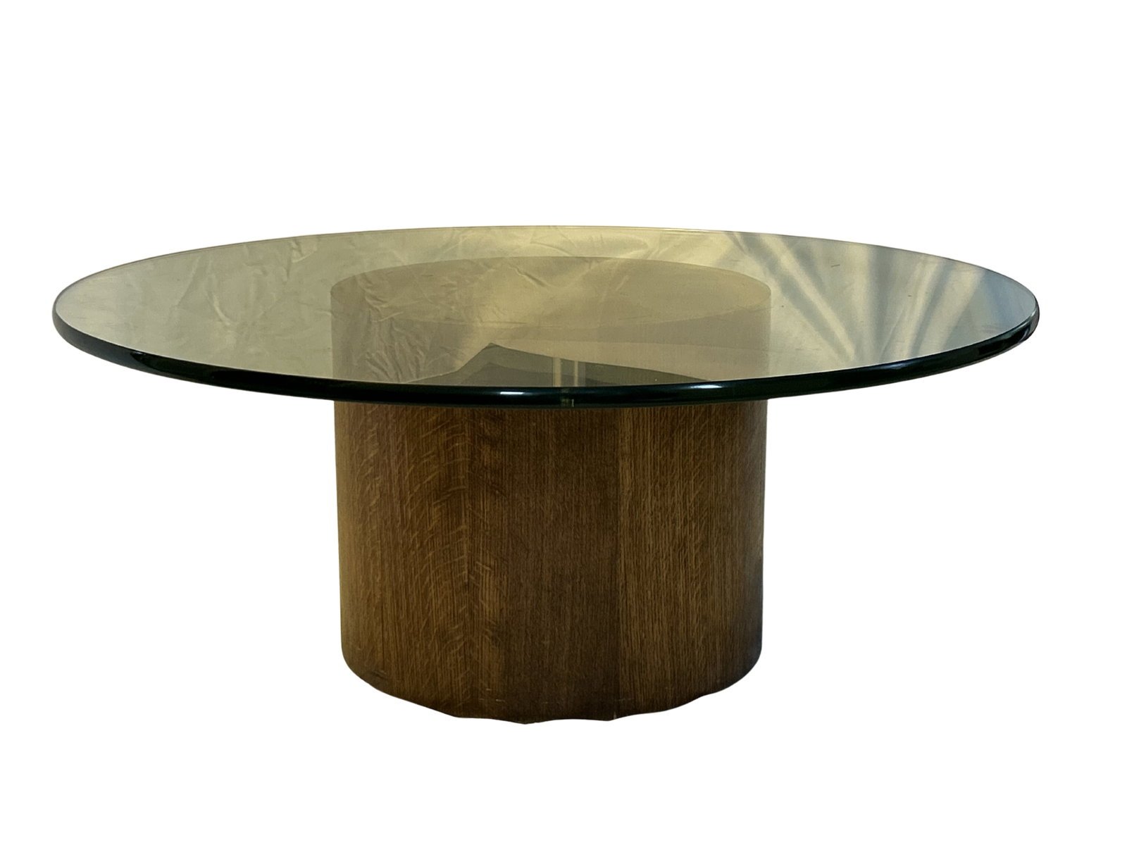 Vintage Henredon Mid-Century Modern Walnut Drum Coffee Table With Thick Glass Top – Harvey - 4