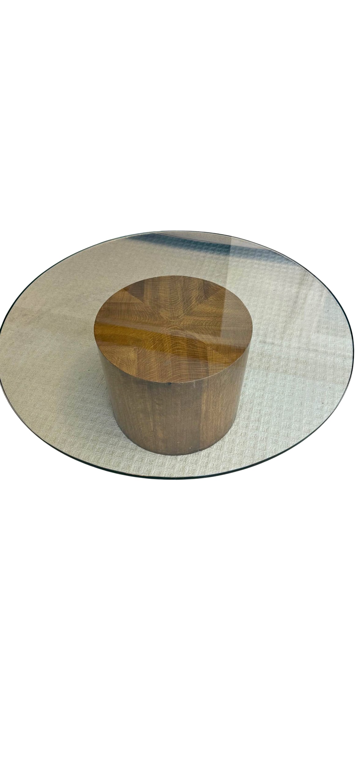 Vintage Henredon Mid-Century Modern Walnut Drum Coffee Table With Thick Glass Top – Harvey - 7