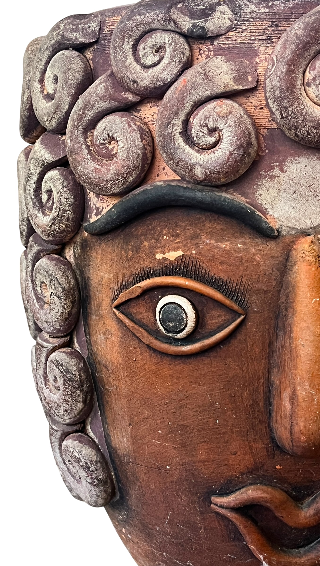 1960s Monumental Handcrafted Mexican Terra Cotta Janus Head Planter / Vessel With Spiral Relief Moti - 4
