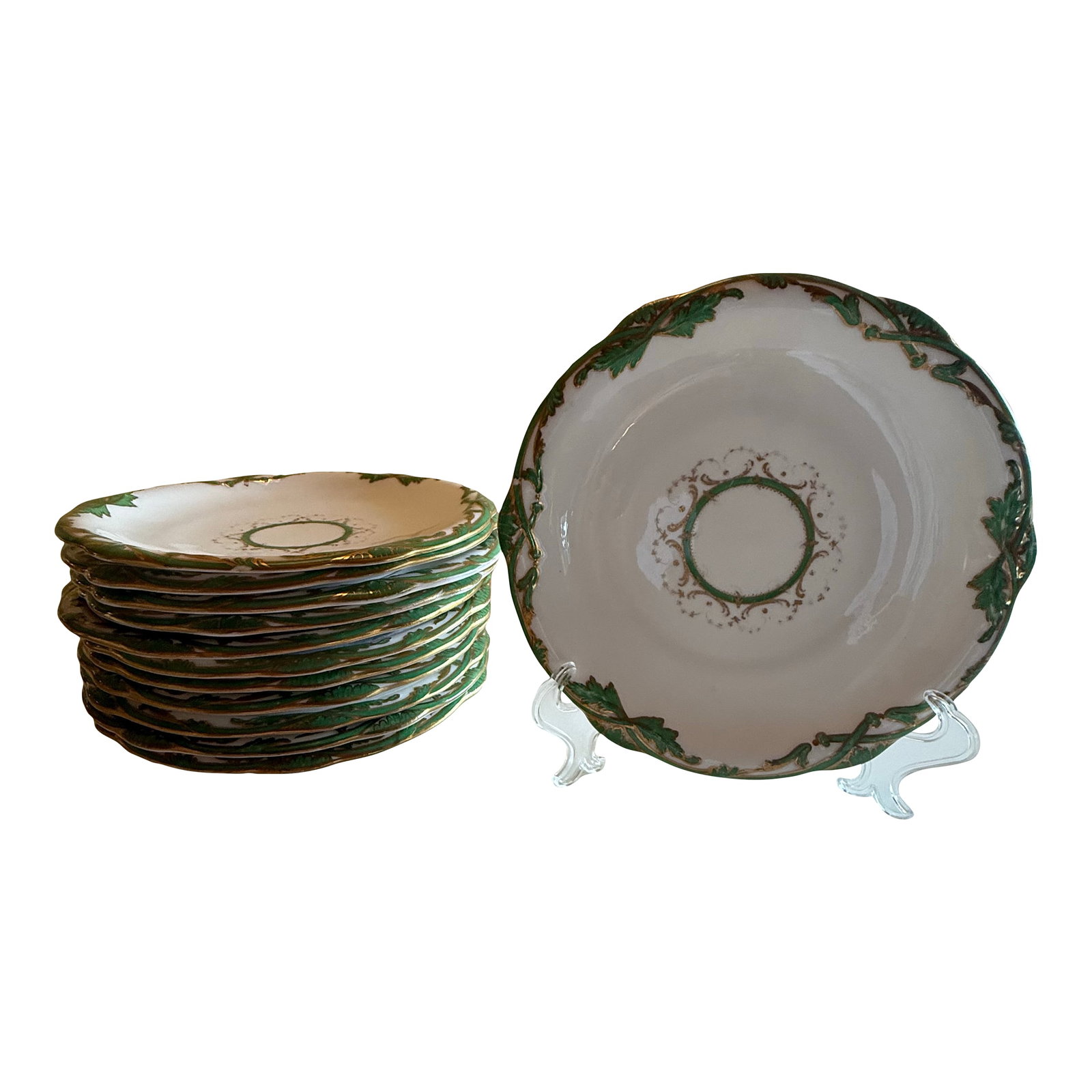 Antique Davenport Longport Porcelain Dessert Service, Green Ivy & Gilt, Pattern 1288 "” 13 (1 of 6)