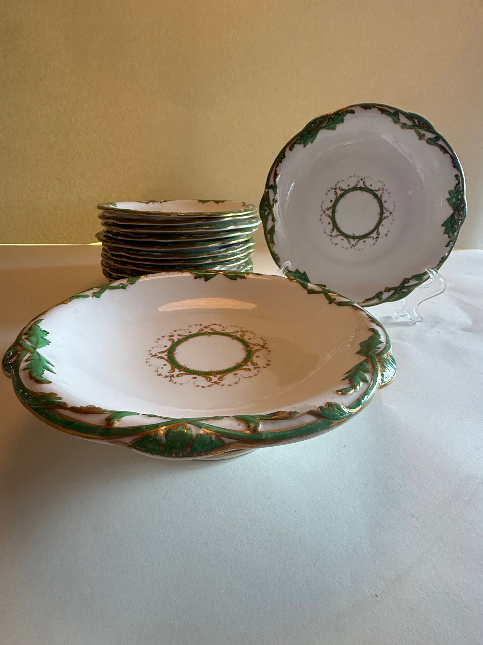 Antique Davenport Longport Porcelain Dessert Service, Green Ivy & Gilt, Pattern 1288 "” 13 - 2