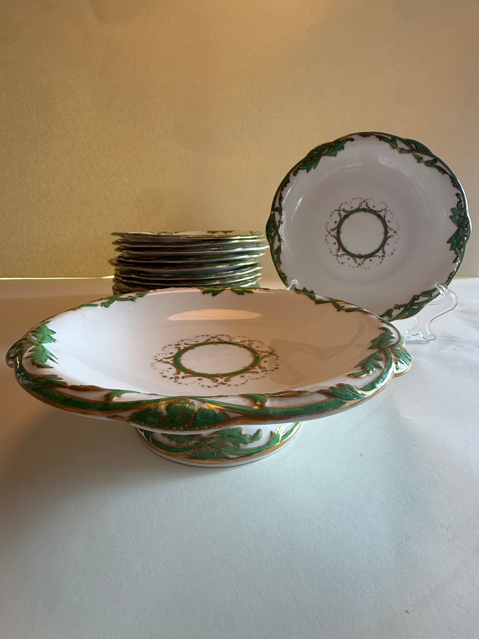 Antique Davenport Longport Porcelain Dessert Service, Green Ivy & Gilt, Pattern 1288 "” 13 - 3
