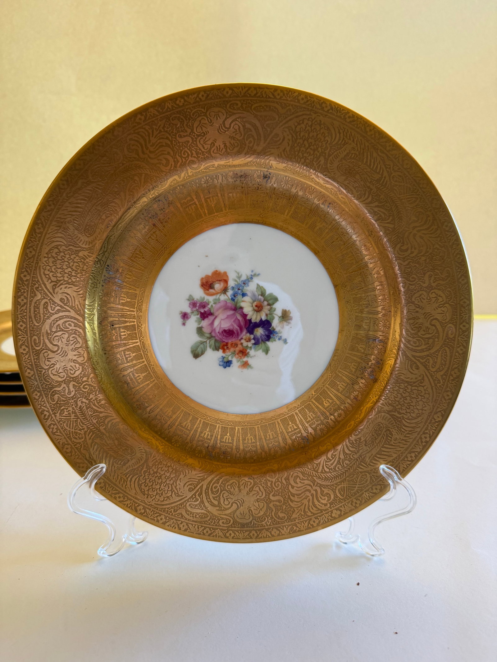 1910s Thomas Bavaria "Warranted 22 Carat Gold" Porcelain Service Plates, Set of 9, Germany, Earl - 2