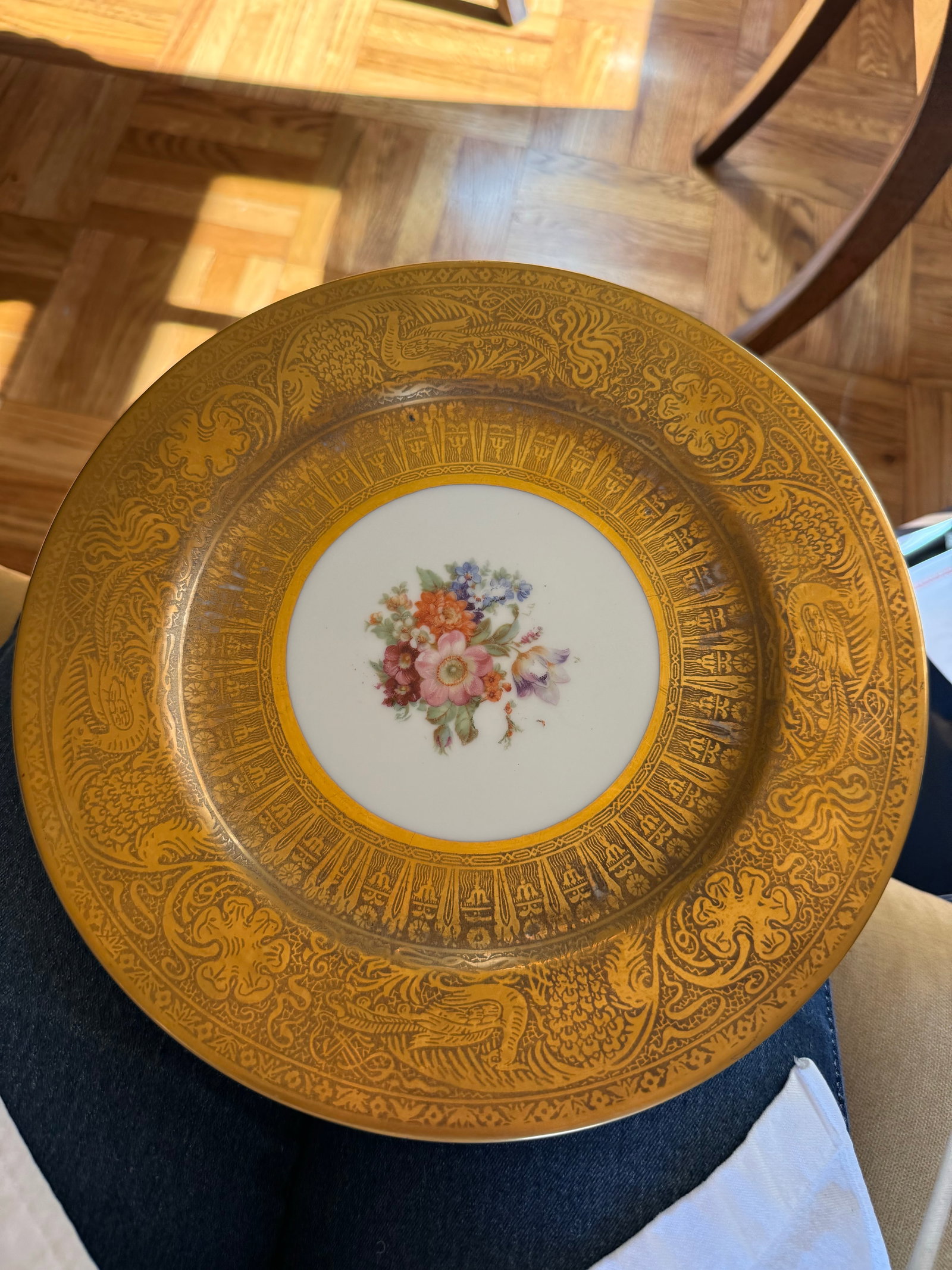 1910s Thomas Bavaria "Warranted 22 Carat Gold" Porcelain Service Plates, Set of 9, Germany, Earl - 3