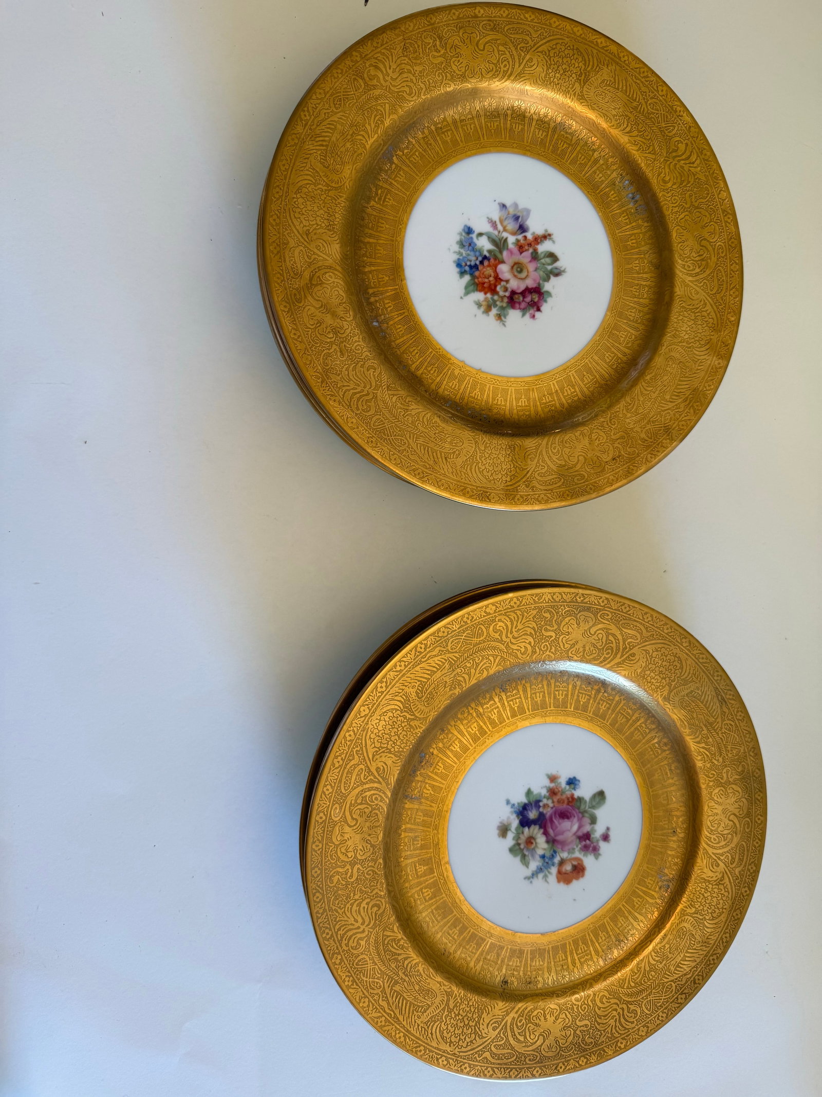 1910s Thomas Bavaria "Warranted 22 Carat Gold" Porcelain Service Plates, Set of 9, Germany, Earl - 5