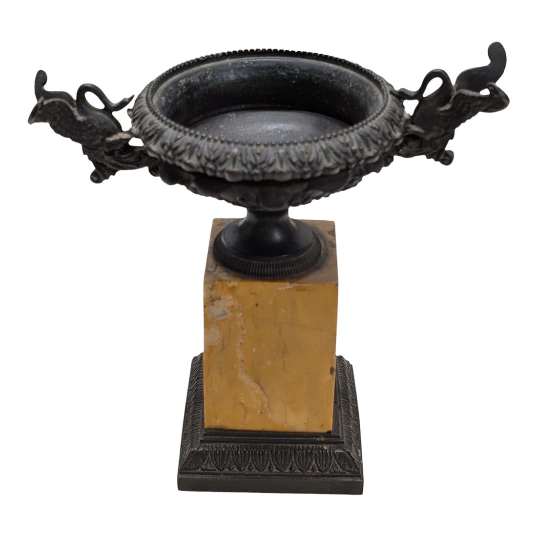19th Century Tazza With Figural Birds on a Siena Marble Base: 19th Century Tazza With Figural Birds on a Siena Marble Base Condition: Alterations: Original Condition Unaltered Imperfections: Needs Restoration Condition Notes: Excellent period condition Origin: