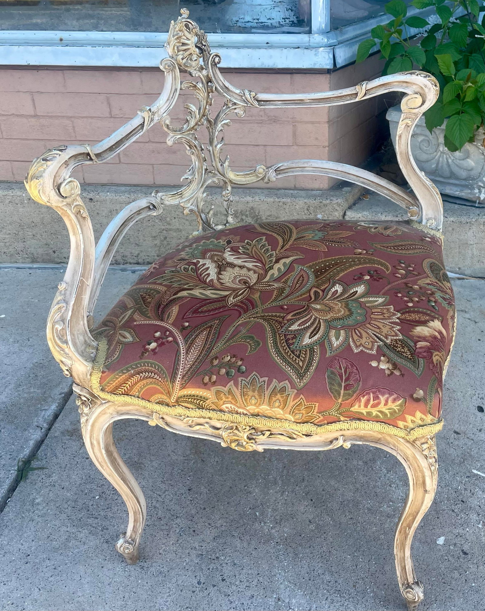Late 19th Century French Rococo Louis XV Ornately Carved Painted Distressed Corner Captain's Chair - 2