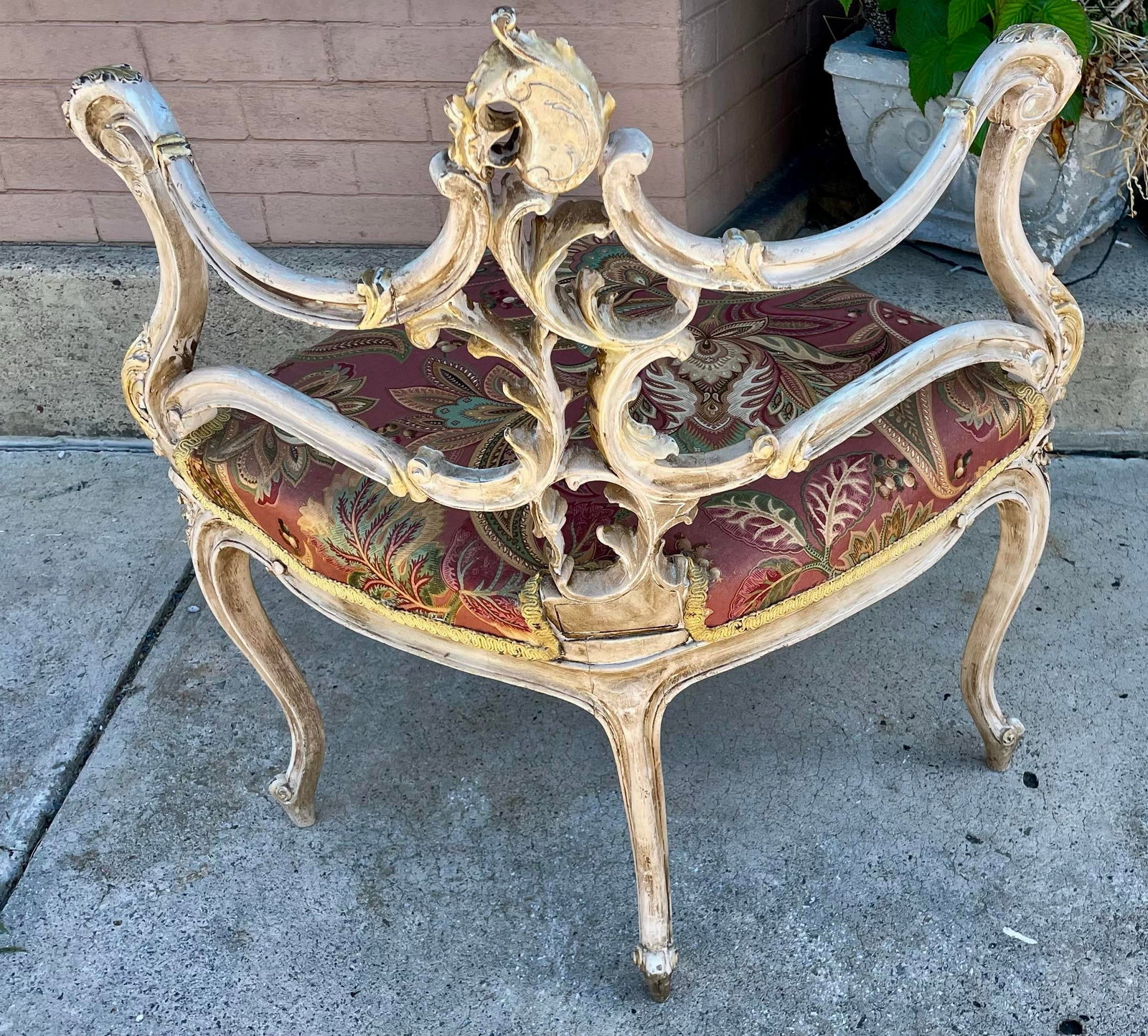 Late 19th Century French Rococo Louis XV Ornately Carved Painted Distressed Corner Captain's Chair - 5