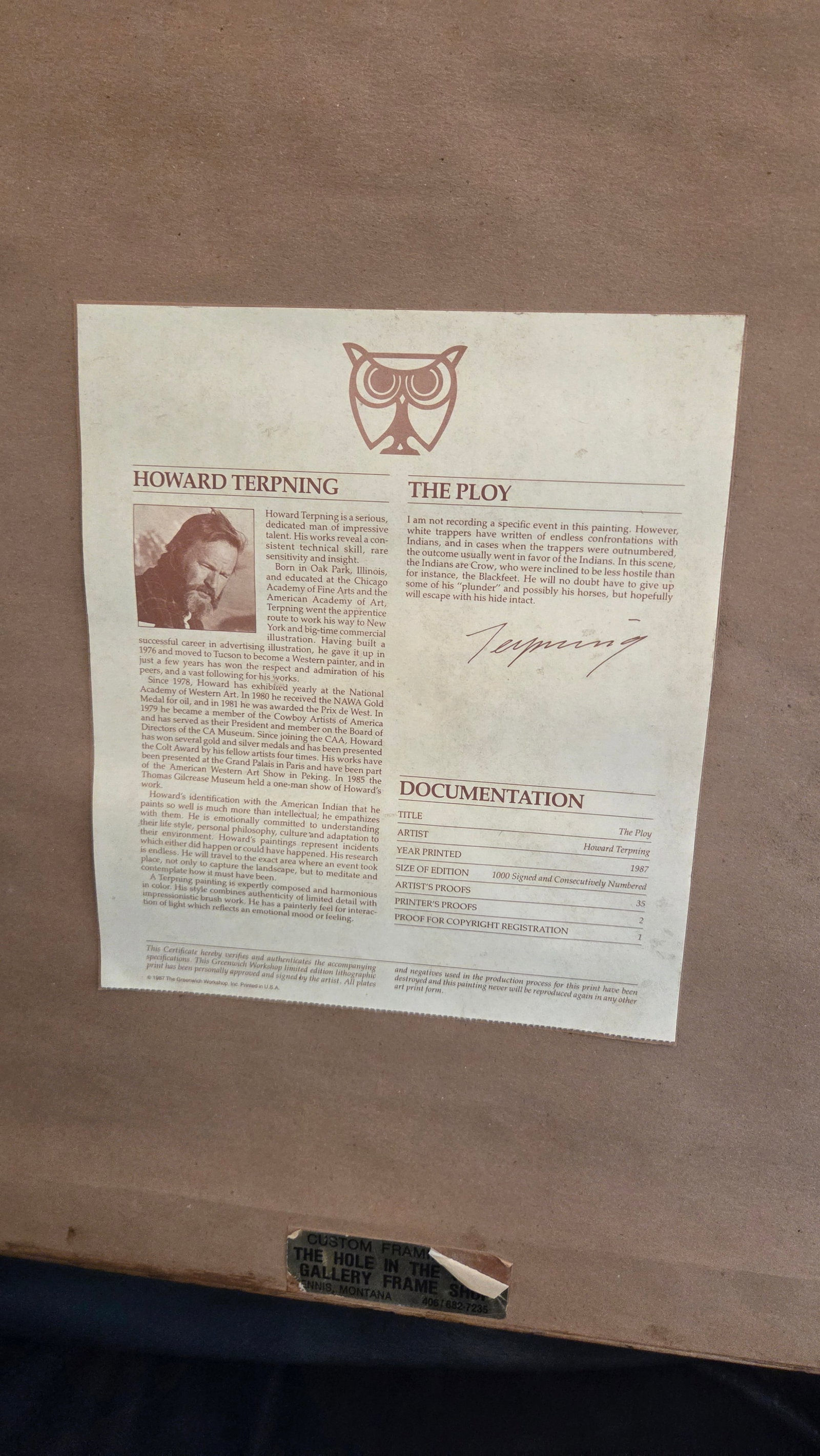 The Ploy by Renowned Western Artist Howard Terpning 1978 Print Signed and Numbered 190/1000 With Coa - 10