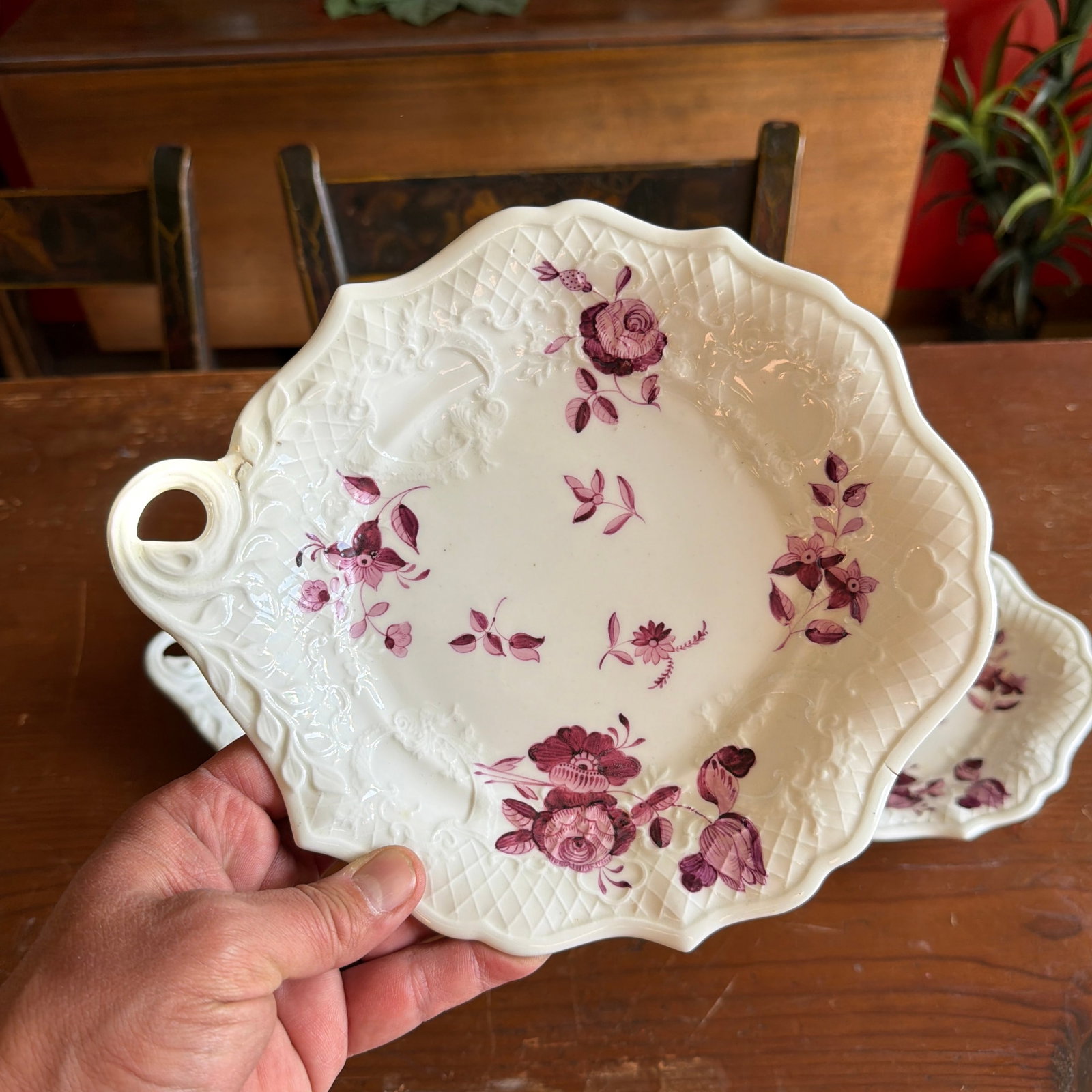 Set of 3 Antique Job Ridgway Cauldon Place Single-Handled Trays, Pattern B1154, Circa 1808-1814 - 7