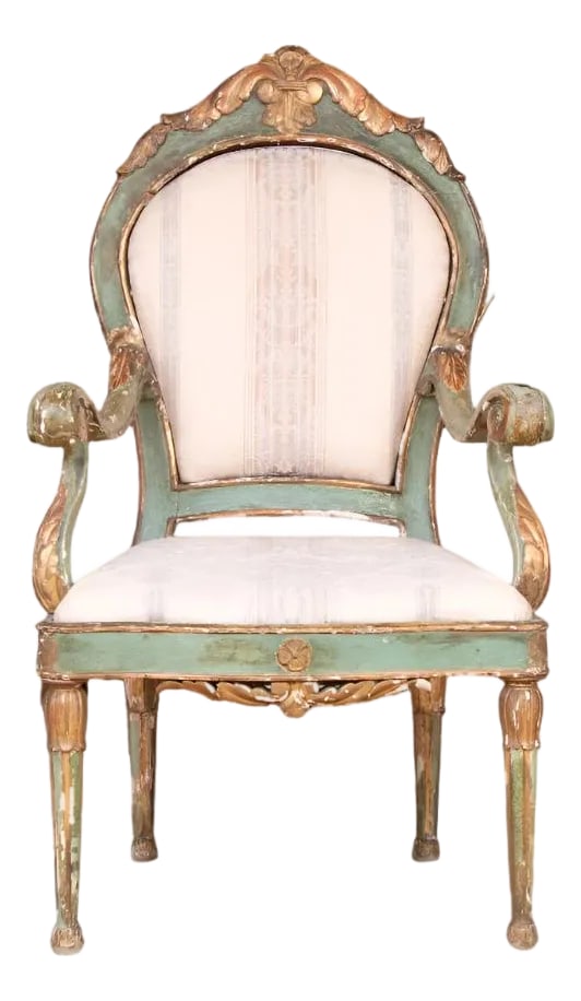 Authentic 18th Century Venetian Carved Wood and Gesso Hall Chair (1 of 18)