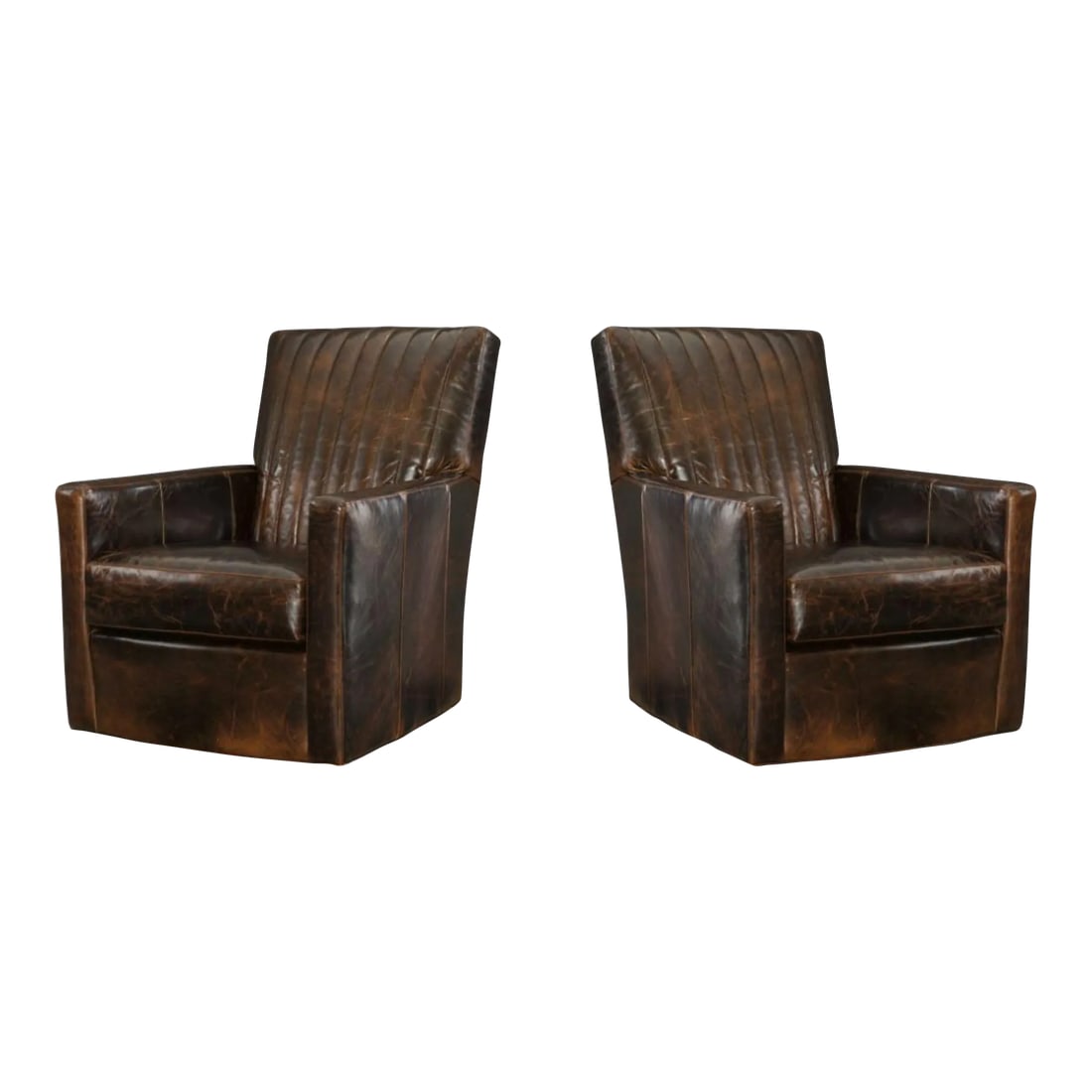 Pair of Malcolm Brown Leather Swivel Chairs (1 of 7)