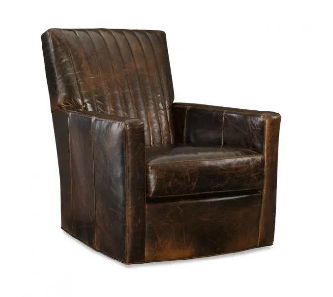 Pair of Malcolm Brown Leather Swivel Chairs - 2
