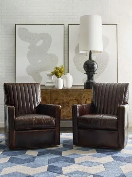 Pair of Malcolm Brown Leather Swivel Chairs - 5