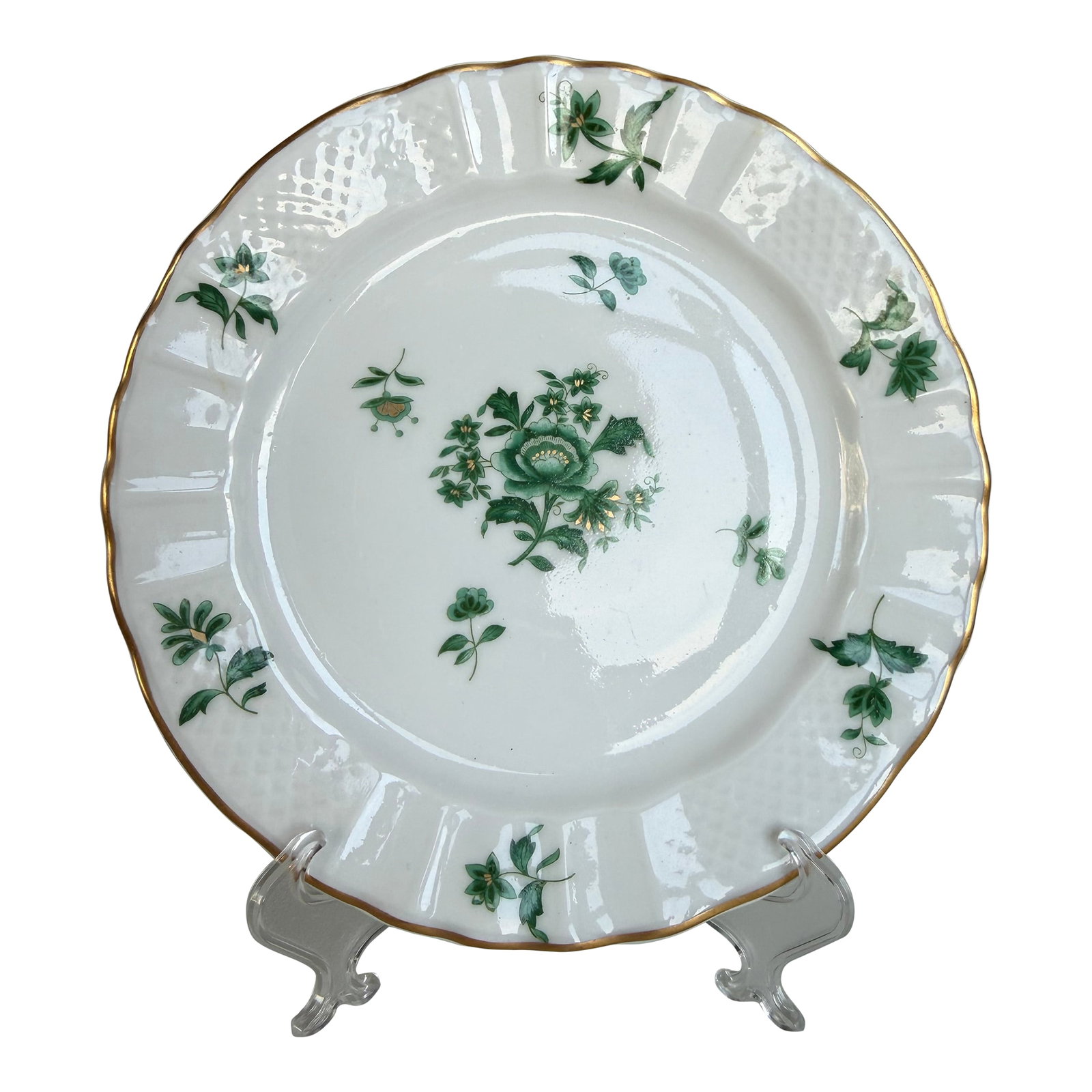 Mid 20th Century Bernardaud Limoges for Le Vase Étrusque "” Green Floral & Gold Dessert (1 of 5)