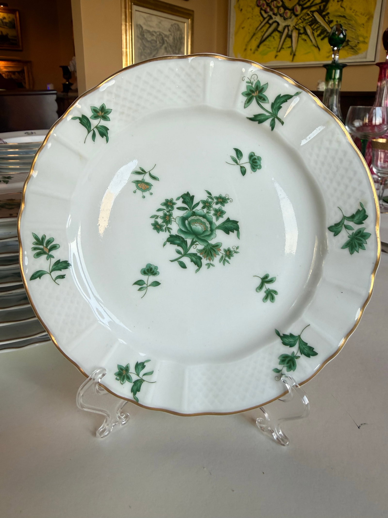 Mid 20th Century Bernardaud Limoges for Le Vase Étrusque "” Green Floral & Gold Dessert - 3