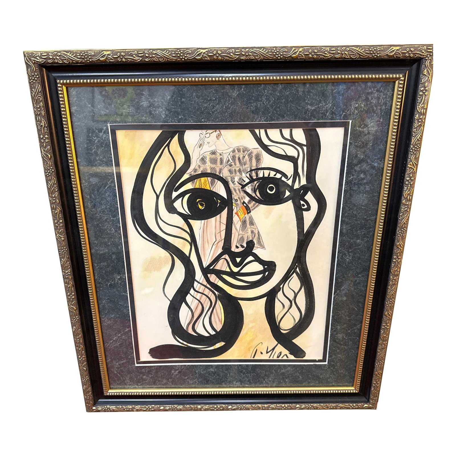 1970s Peter Keil Original Abstract Fashion Painting: 1970s Peter Keil Abstract Painting of a woman in black oil over a fashion drawing. Executed on paper COA on back guaranteed authentic direct from Peter Keil in south florida. Condition: Alterations: