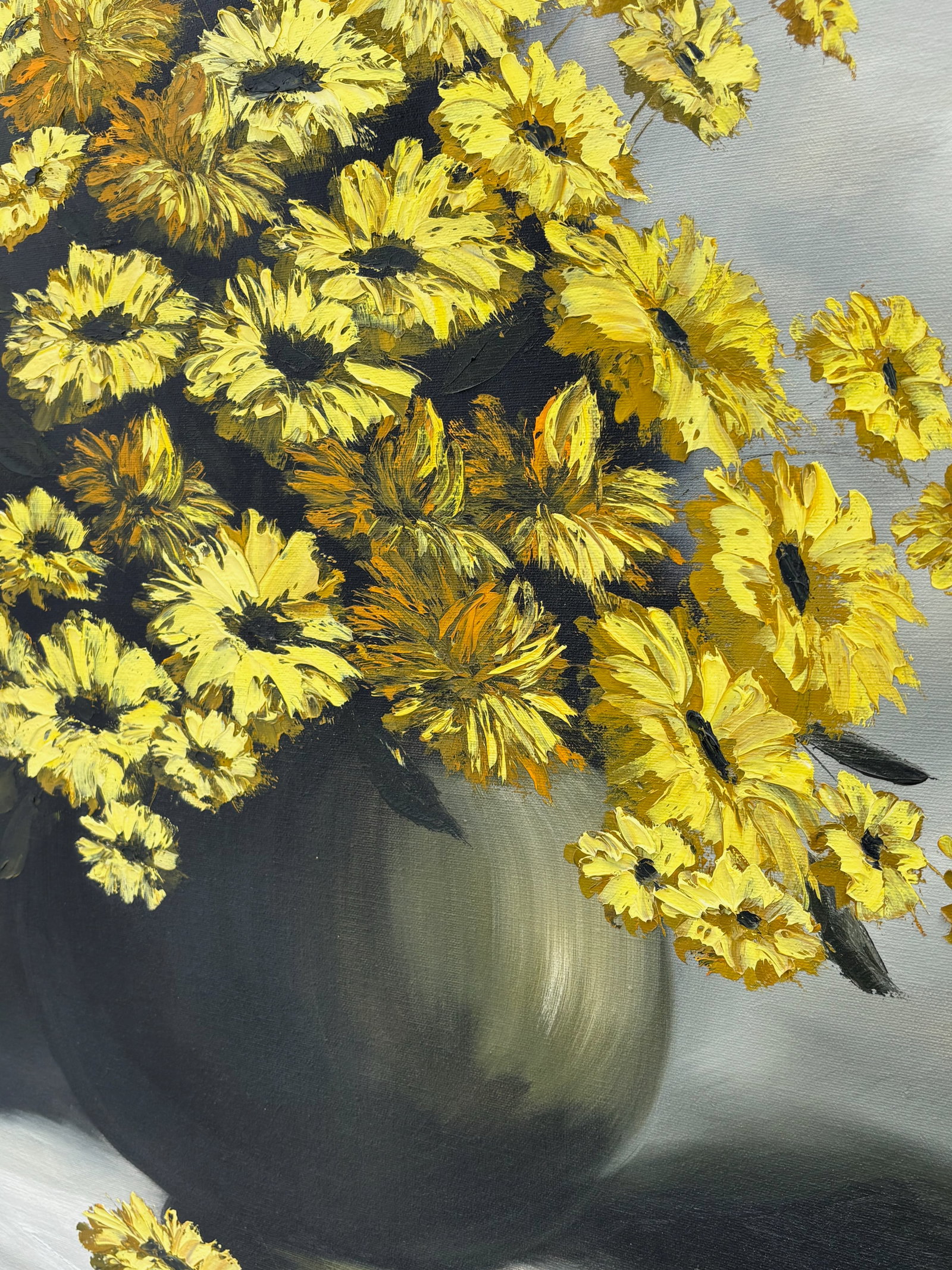 Original Mid-Century Oil on Canvas, Yellow Daisy Still Life, Signed Patti Rock, (1927 - 2004) - 14