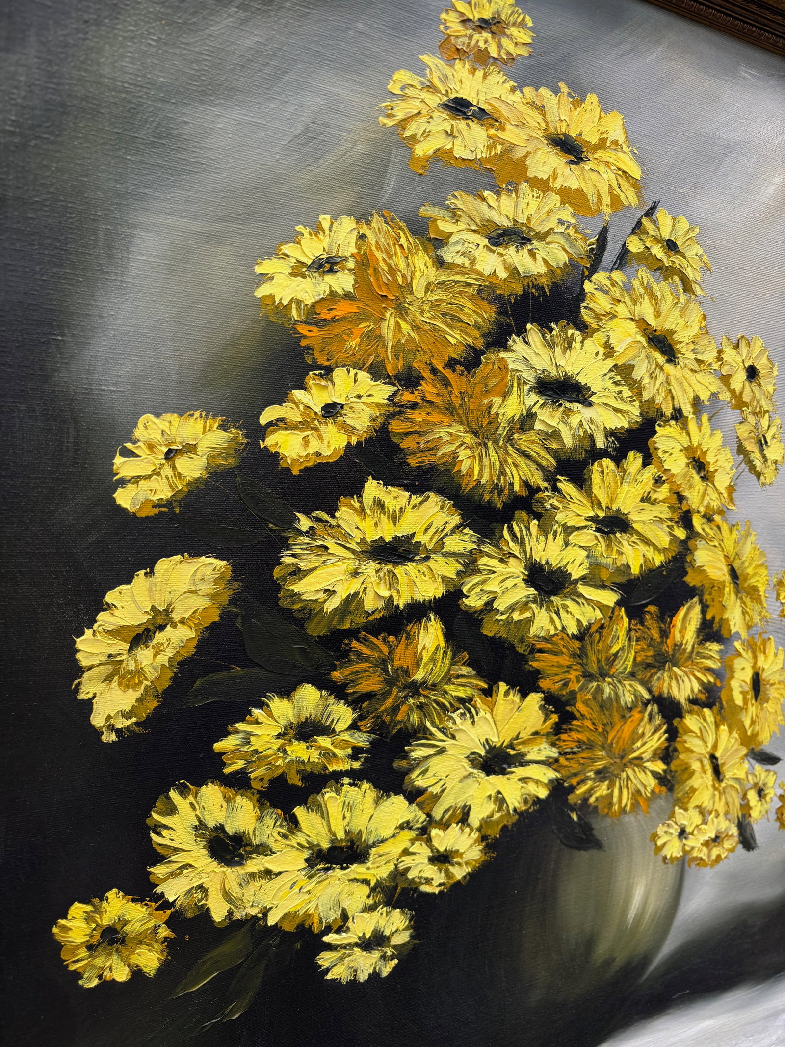 Original Mid-Century Oil on Canvas, Yellow Daisy Still Life, Signed Patti Rock, (1927 - 2004) - 6