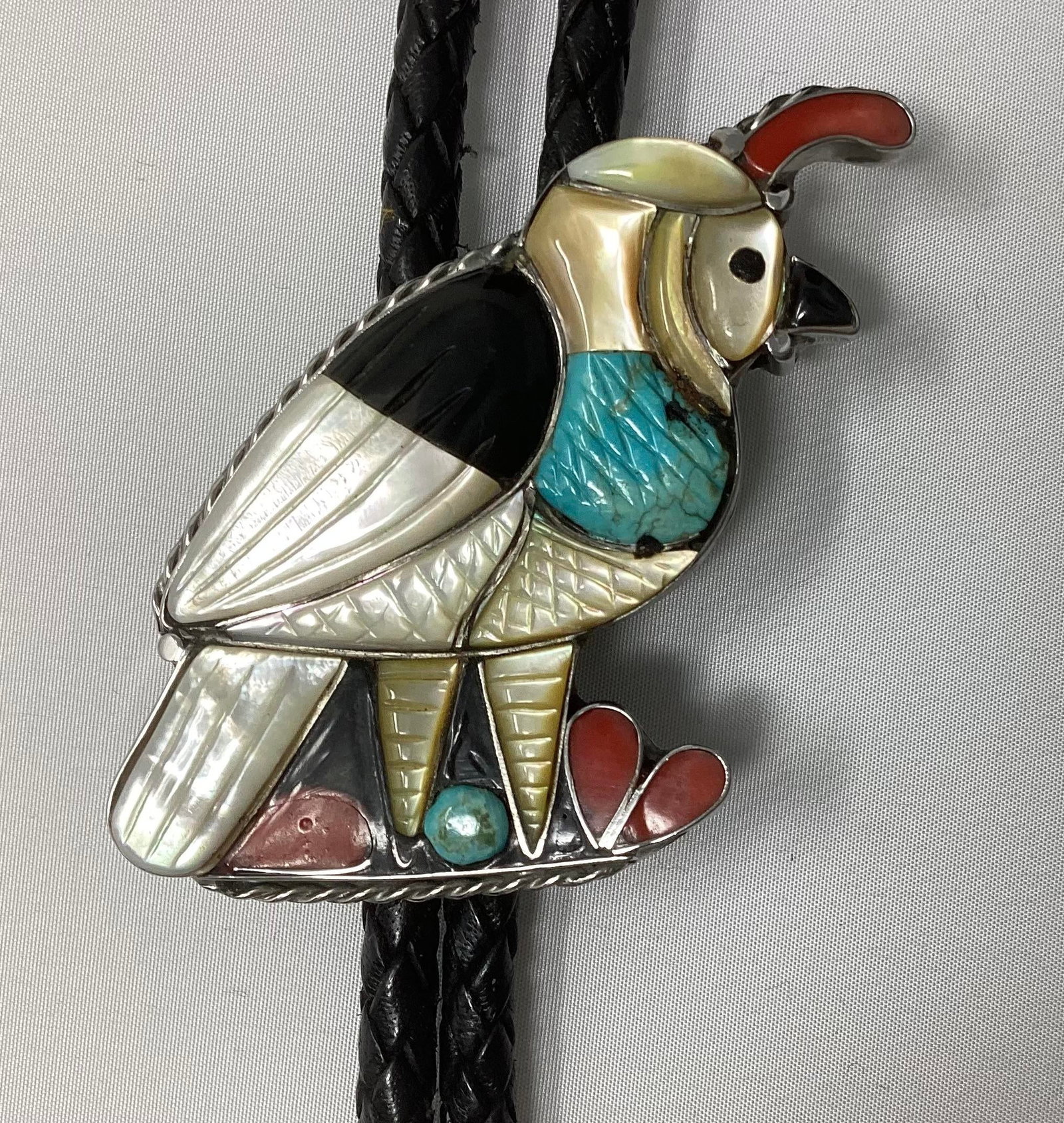 1950s Zuni Inlaid Stone Bolo Tie/Necklace in Shape of Quail - 2