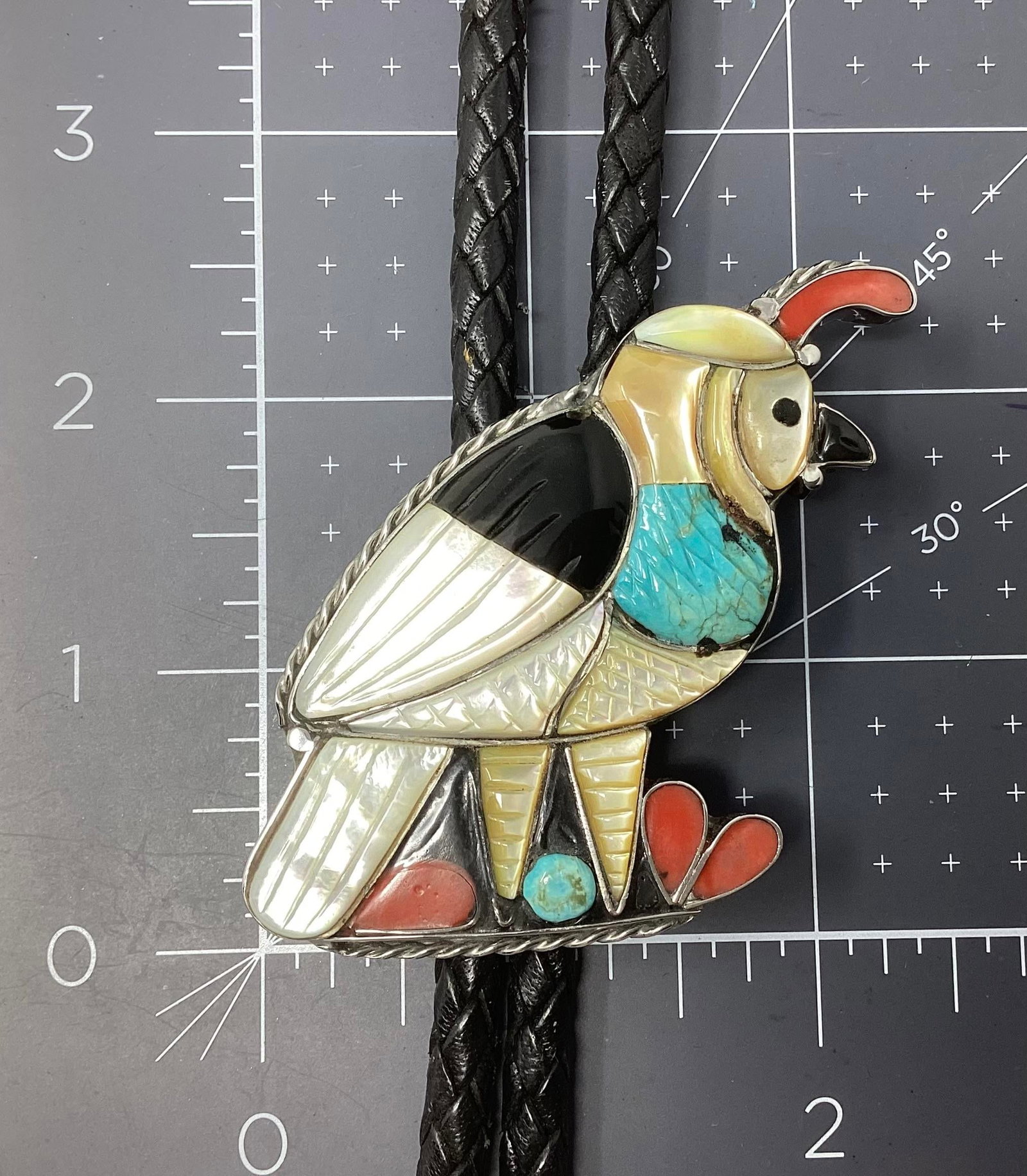 1950s Zuni Inlaid Stone Bolo Tie/Necklace in Shape of Quail - 5