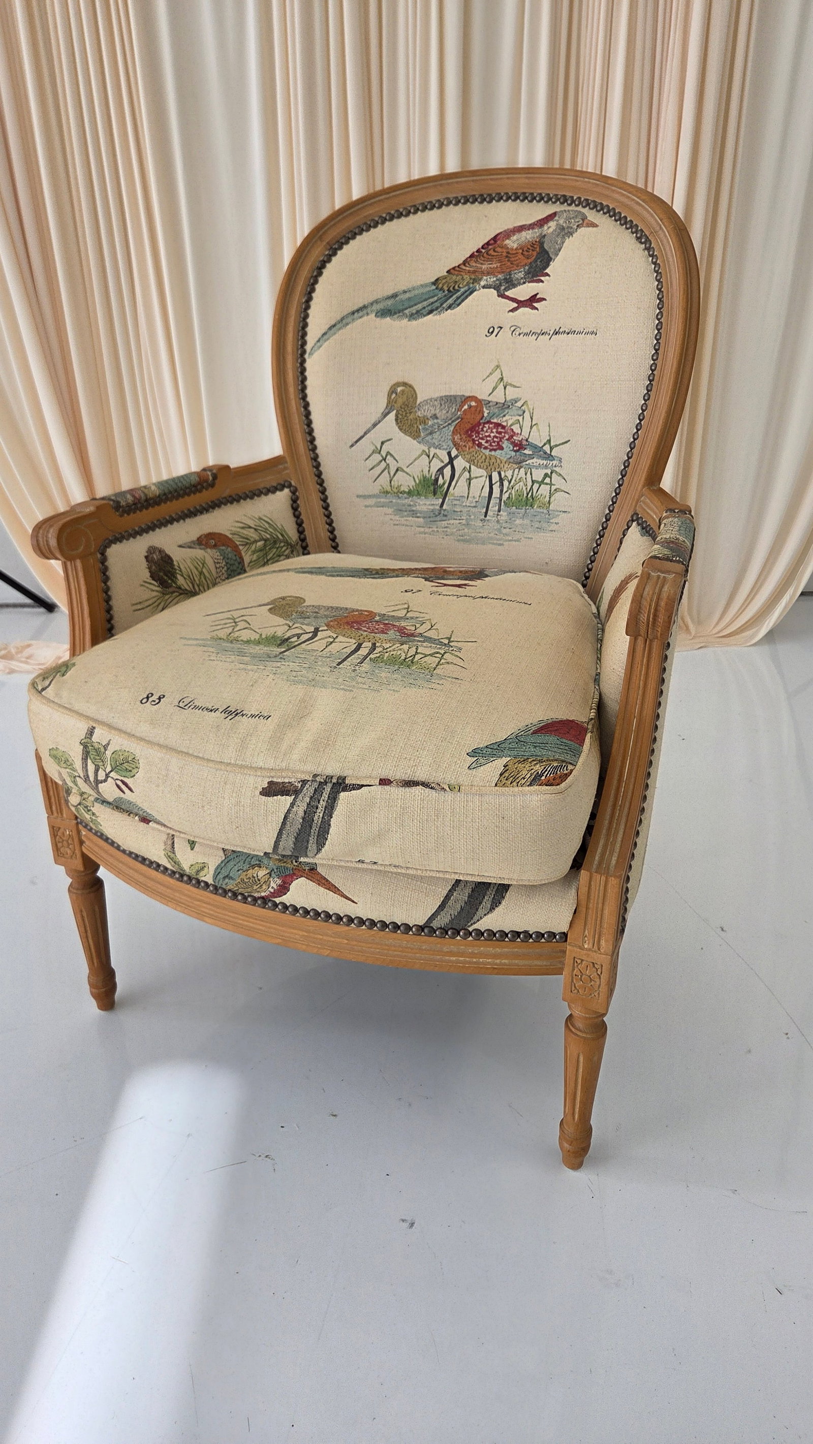 1980s French Louis XVI Style Armchair With Upholstered Bird Tapestry Fabric - 13