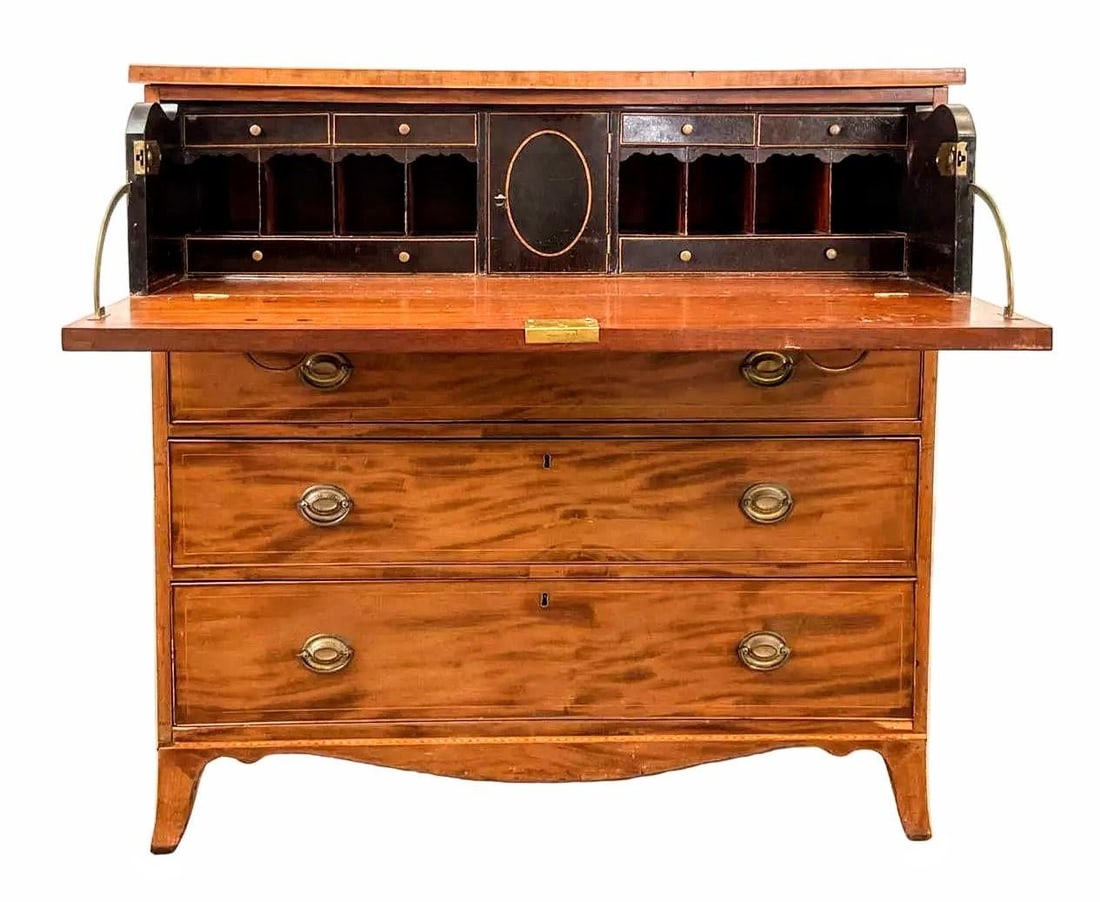Antique Early 1800 Georgian English Secretaire Cabinet, Walnut - 2