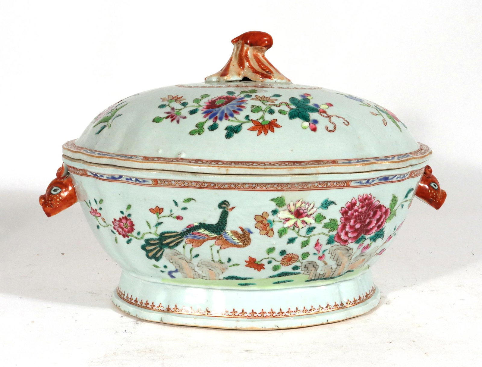 18th-Century Chinese Export Porcelain Double Peacock Pattern Soup Tureen, Cover & Stand - 12