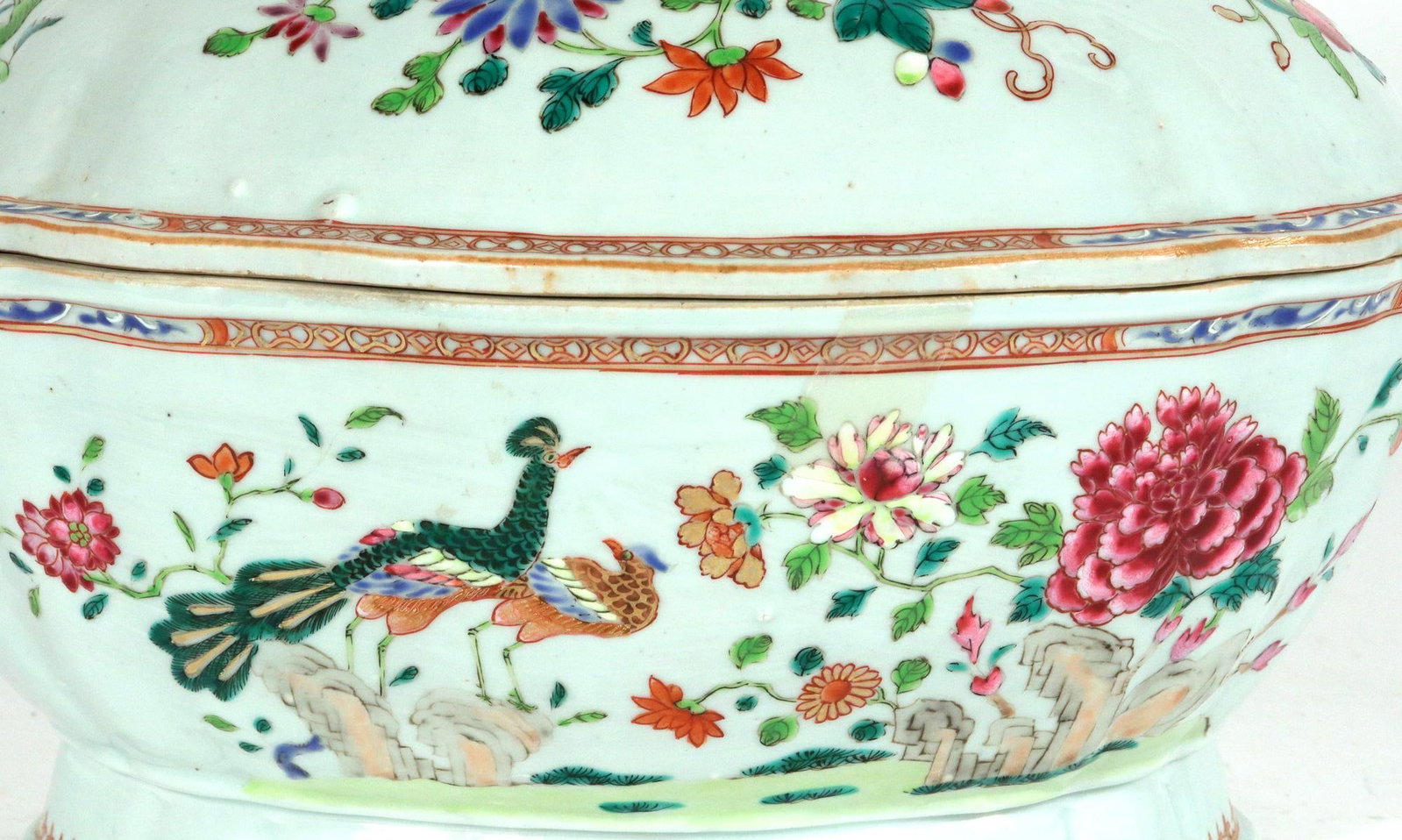 18th-Century Chinese Export Porcelain Double Peacock Pattern Soup Tureen, Cover & Stand - 13