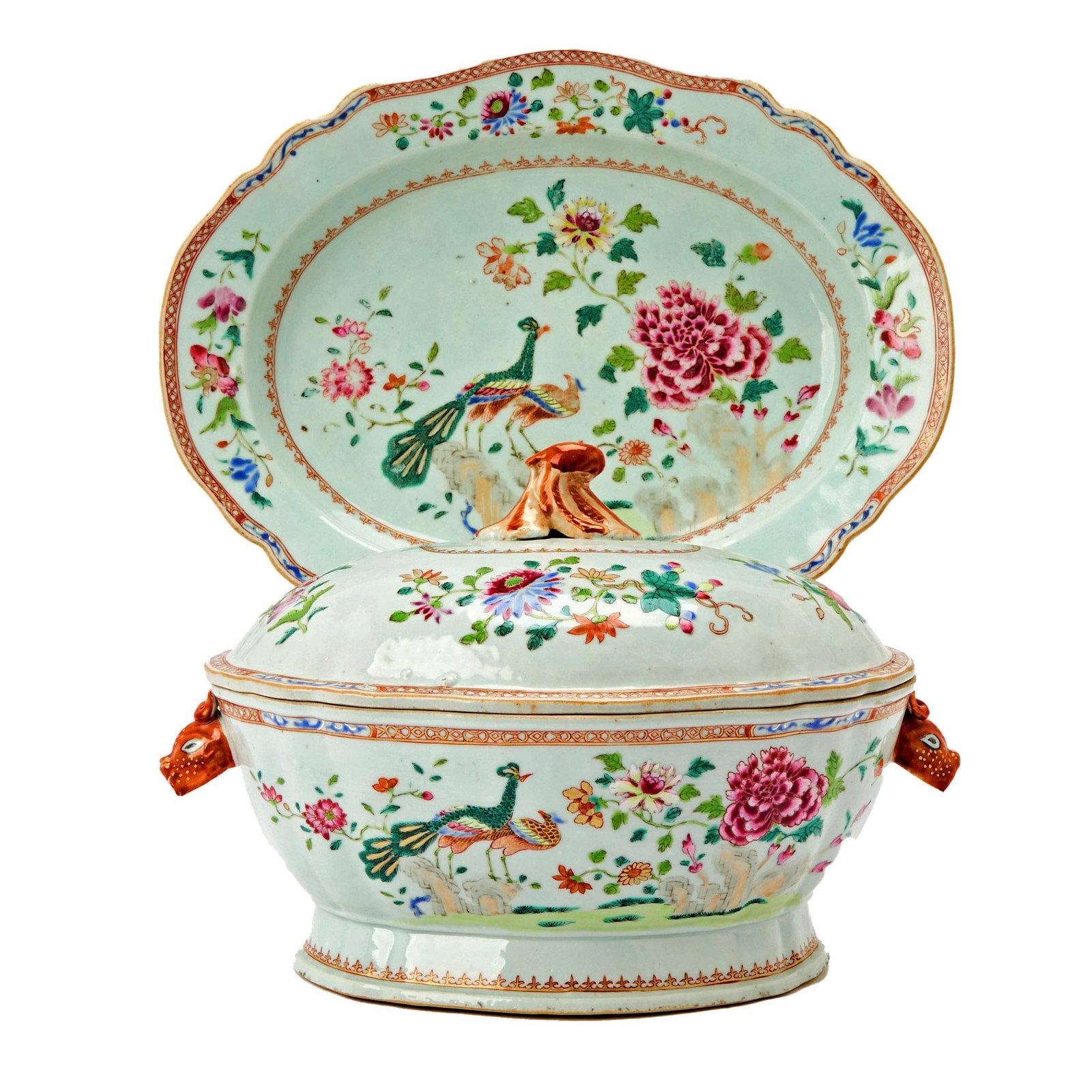 18th-Century Chinese Export Porcelain Double Peacock Pattern Soup Tureen, Cover & Stand - 15
