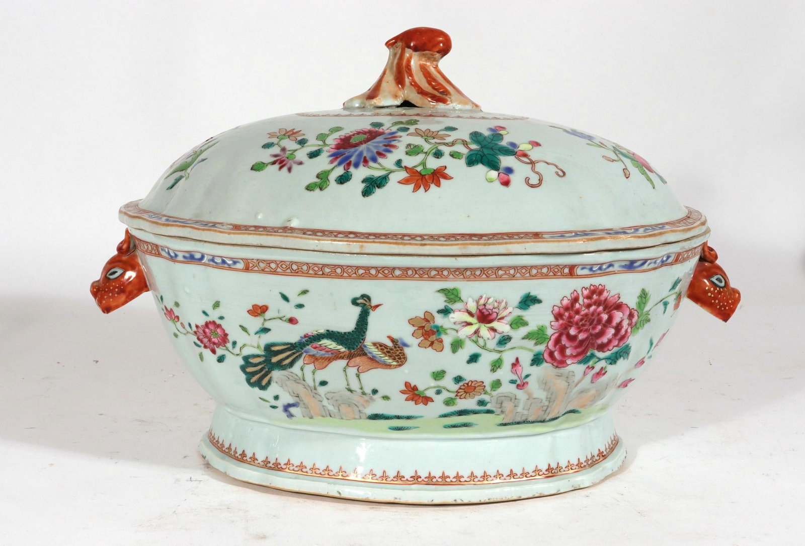 18th-Century Chinese Export Porcelain Double Peacock Pattern Soup Tureen, Cover & Stand - 3