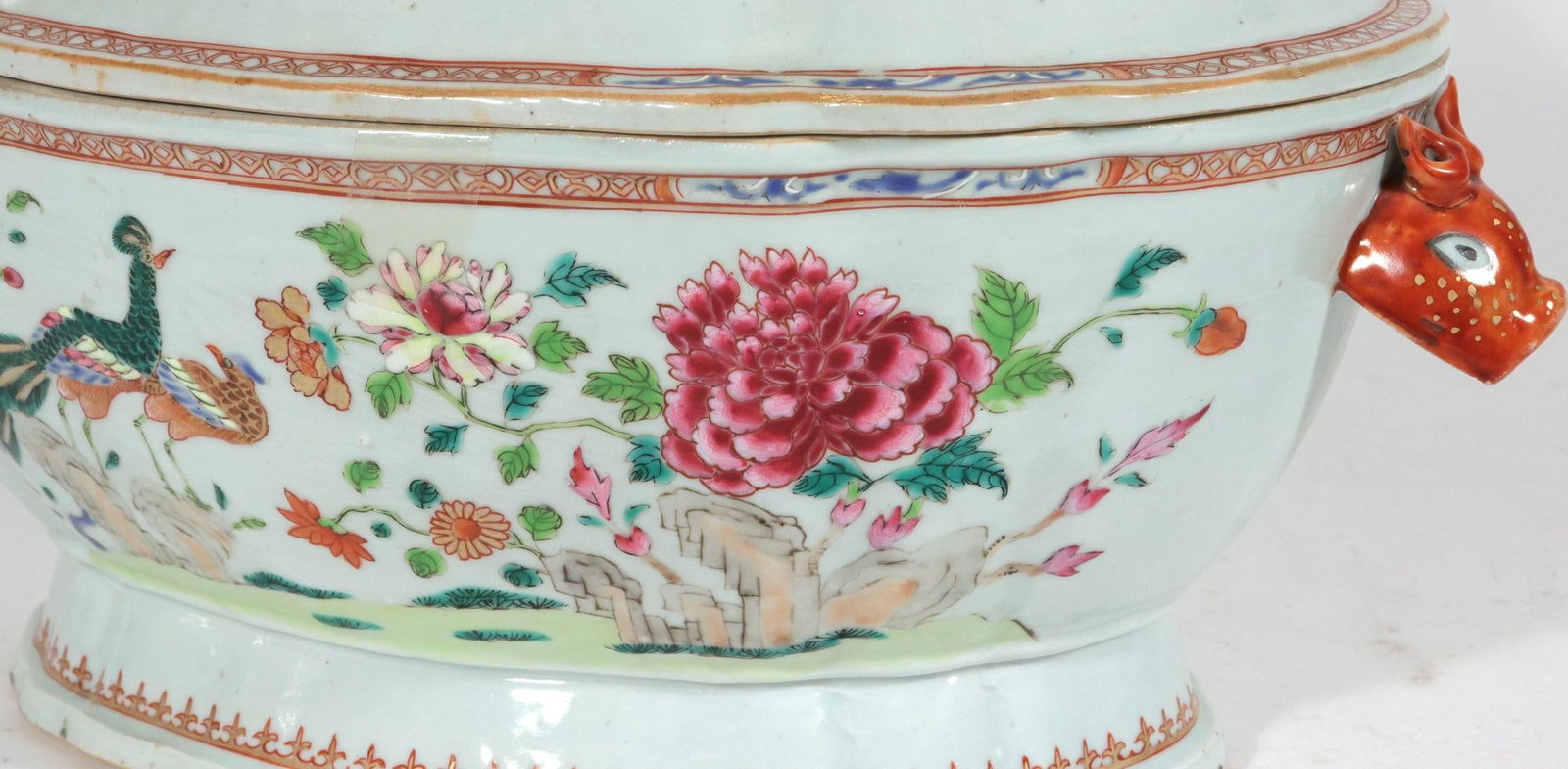 18th-Century Chinese Export Porcelain Double Peacock Pattern Soup Tureen, Cover & Stand - 6