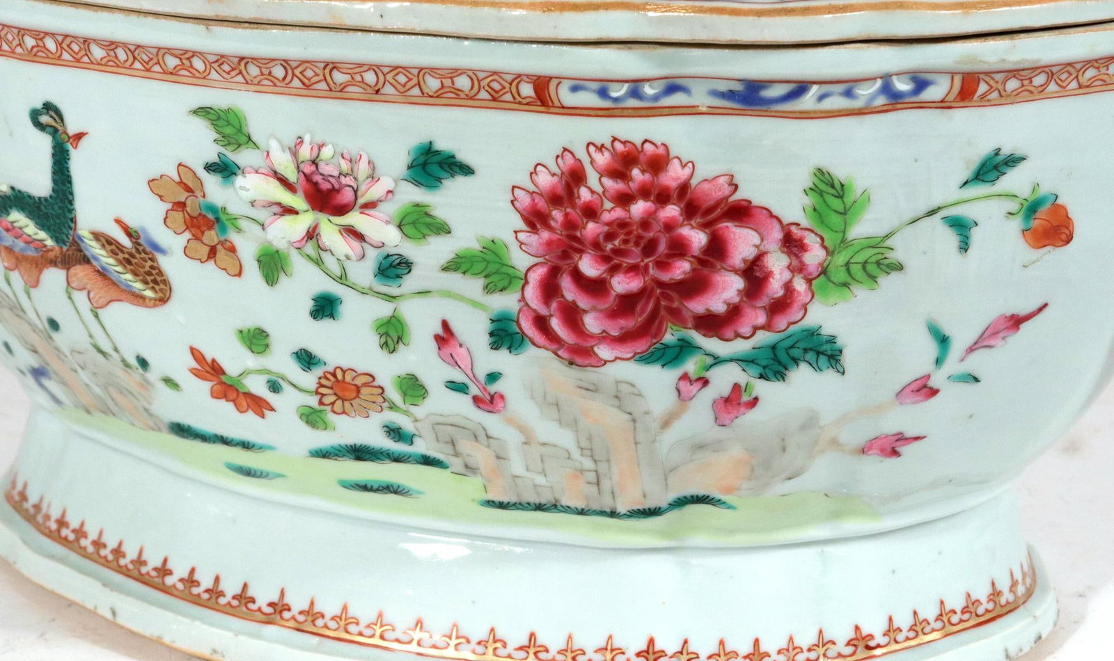 18th-Century Chinese Export Porcelain Double Peacock Pattern Soup Tureen, Cover & Stand - 9