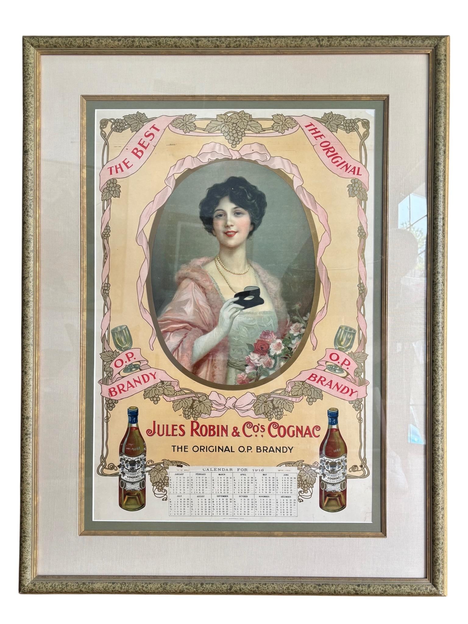 Jules Robin & Co. Original French Cognac Calandar Poster, 1918 - 2