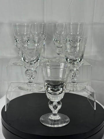 Vintage Signed Steuben Baluster Tear Drop Bubble Stem Goblets- Set of 7, Mid-Century: Rare opportunity to purchase a matched set of 7 Steuben Baluster Tear Drop Stem Goblets known as the #7877 baluster stem which has been long discontinued! The Goblets feature a heavy, classic