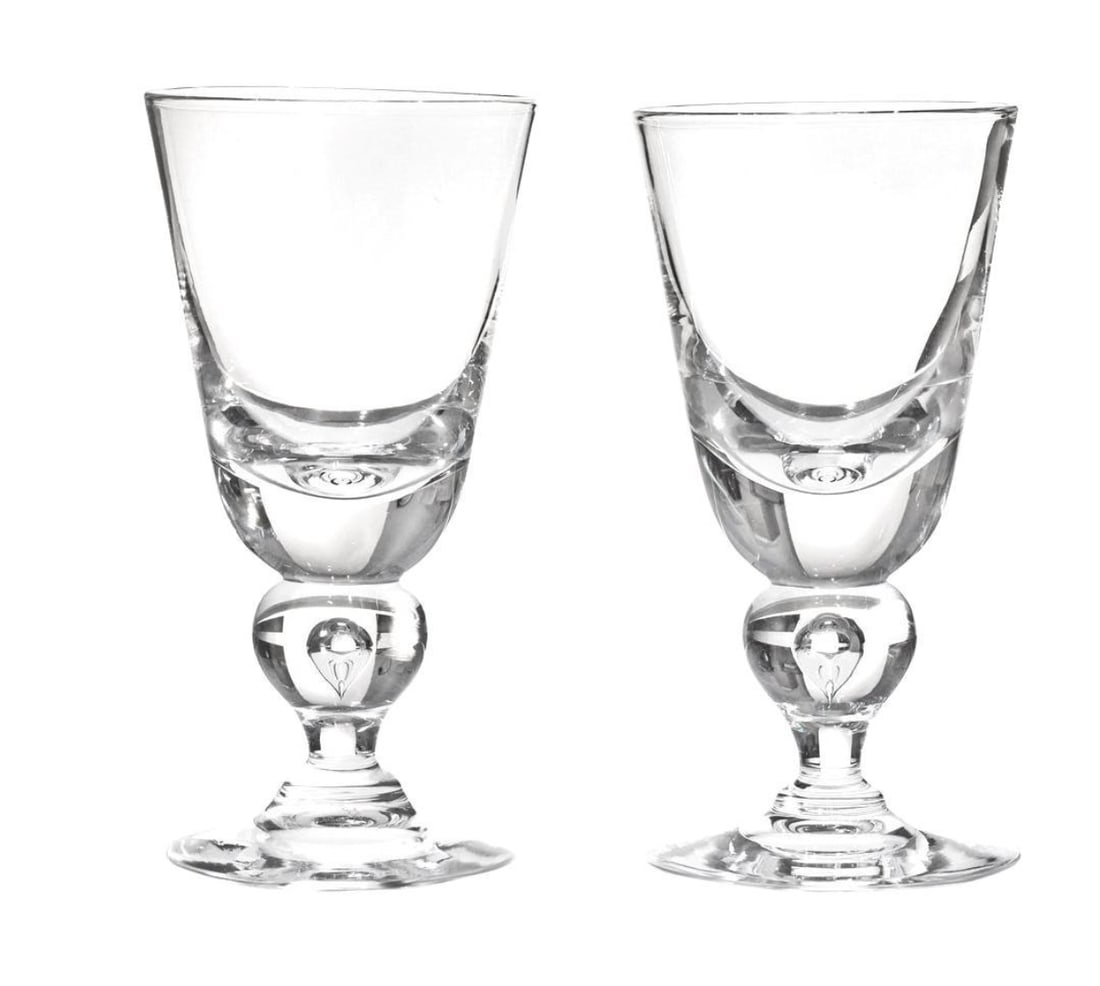 Vintage Signed Steuben Baluster Tear Drop Bubble Stem Goblets- Set of 7, Mid-Century - 2