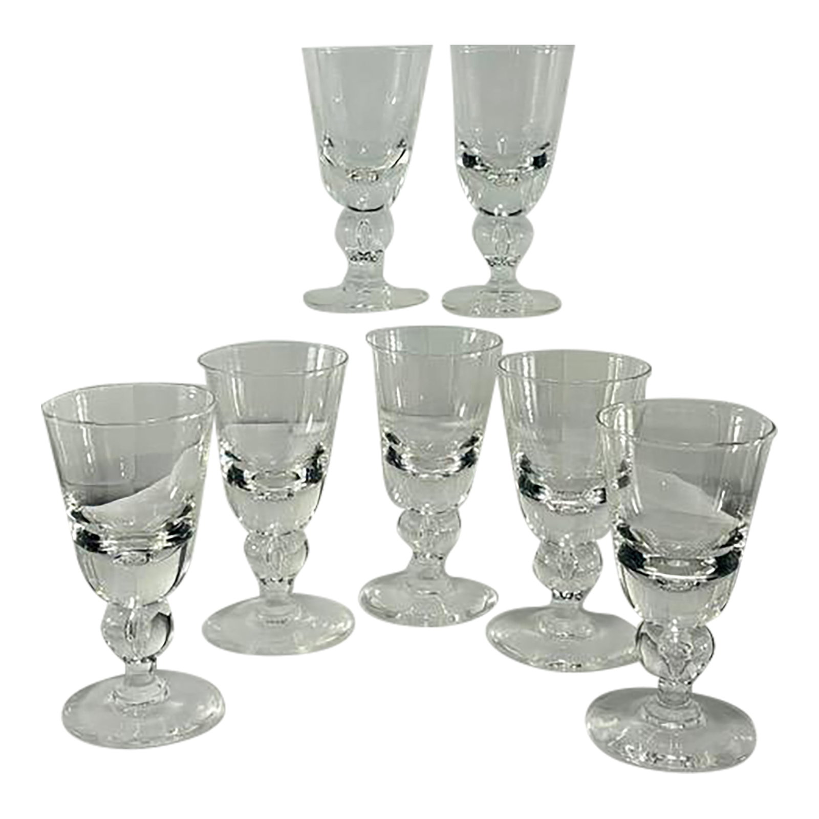 Vintage Signed Steuben Baluster Tear Drop Bubble Stem Goblets- Set of 7, Mid-Century - 3