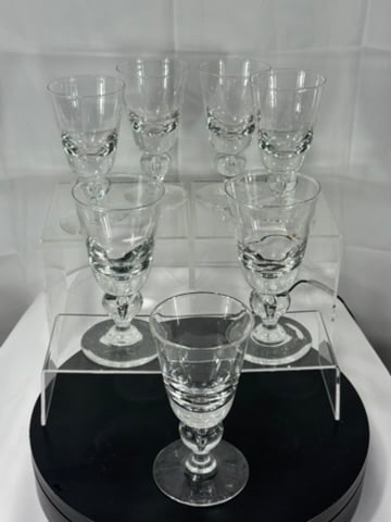 Vintage Signed Steuben Baluster Tear Drop Bubble Stem Goblets- Set of 7, Mid-Century - 7