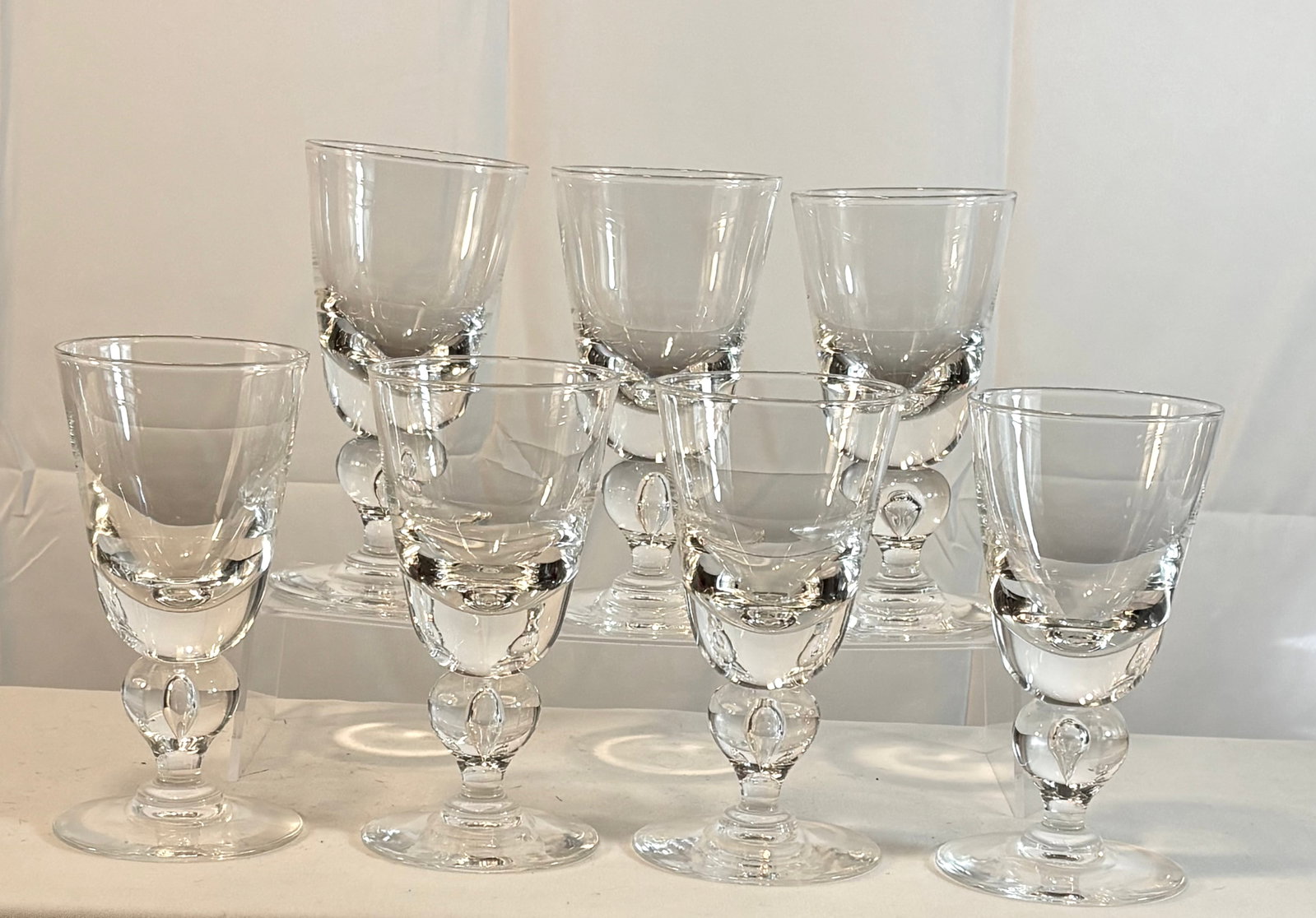 Vintage Signed Steuben Baluster Tear Drop Bubble Stem Goblets- Set of 7, Mid-Century - 8