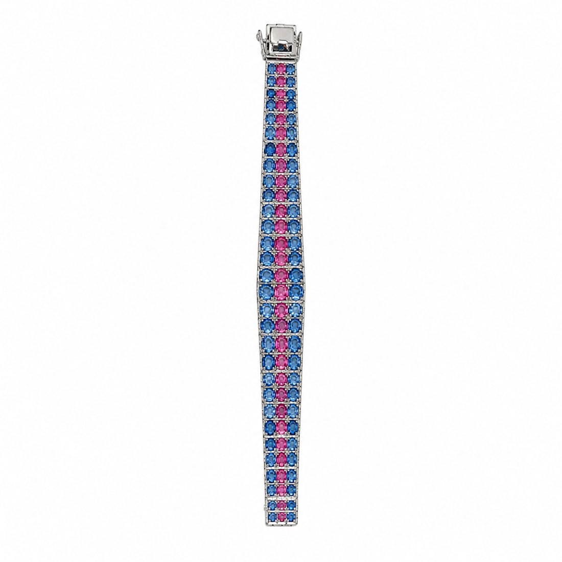Natural Pink and Blue Sapphire Silver Tennis Bracelet - 3