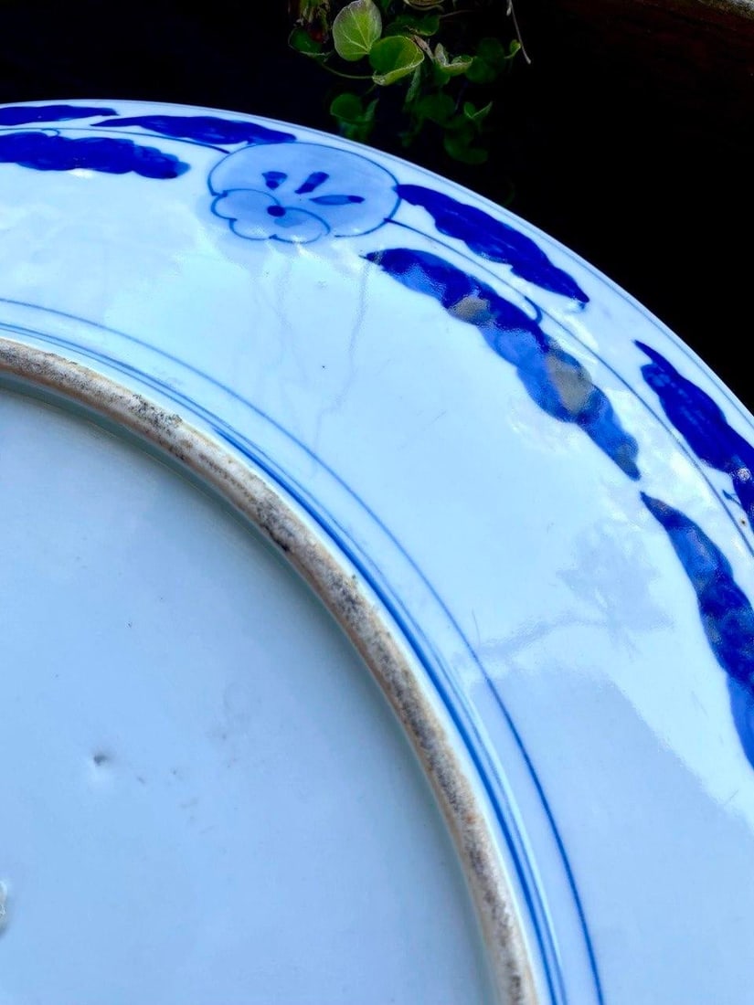 Mid 20th Century Monumental Japanese Blue & White Porcelain Charger With Hawk & Pine Landscape - 11