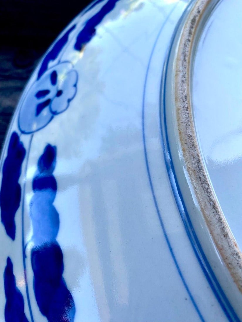 Mid 20th Century Monumental Japanese Blue & White Porcelain Charger With Hawk & Pine Landscape - 12