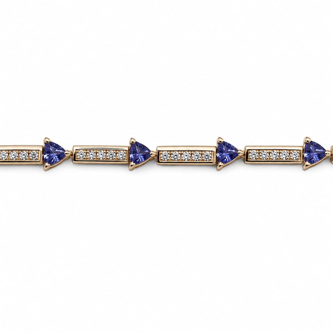 14k Gold Trillion Cut Tanzanite Diamond Tennis Bracelet - 2