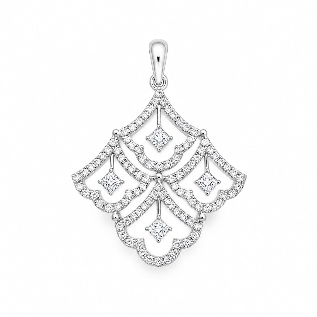 18k White Gold Ornate Diamond Pendant, 1.50 CTTW Natural Diamonds - 2