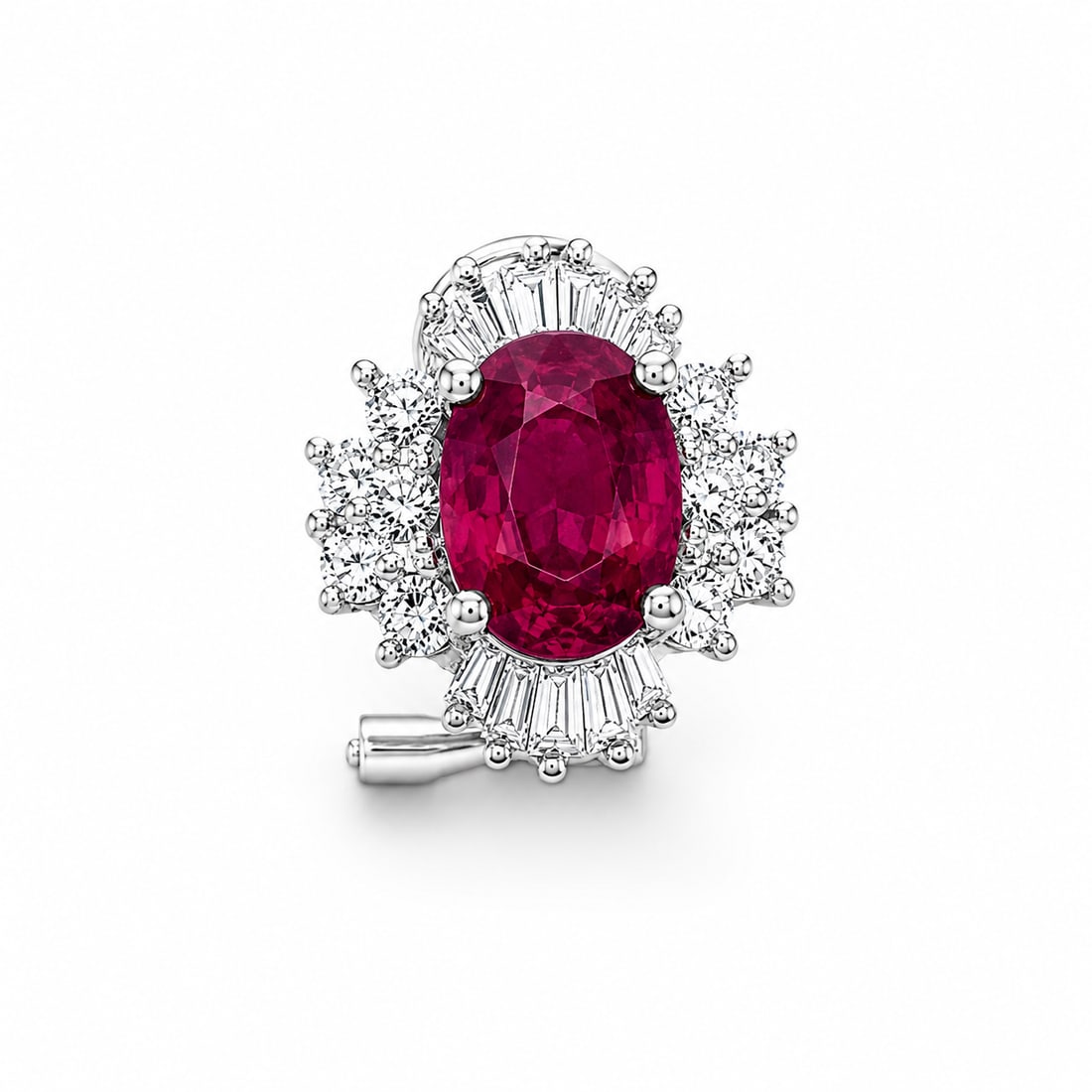 18k White Gold Oval Ruby Diamond Halo Earrings, 2.37 Ct Natural Rubies, A Pair - 3