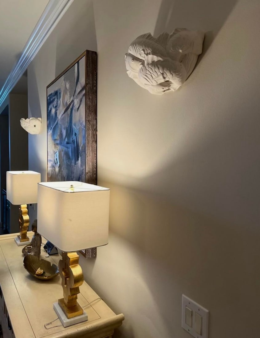 Vintage Art Deco Bisque Koi Wall Sconces - 6