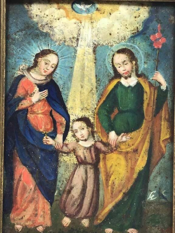 19th C. Mexican Retablo Oil on Tin Painting, "La Sagrada Familia" (Holy Family) - 2