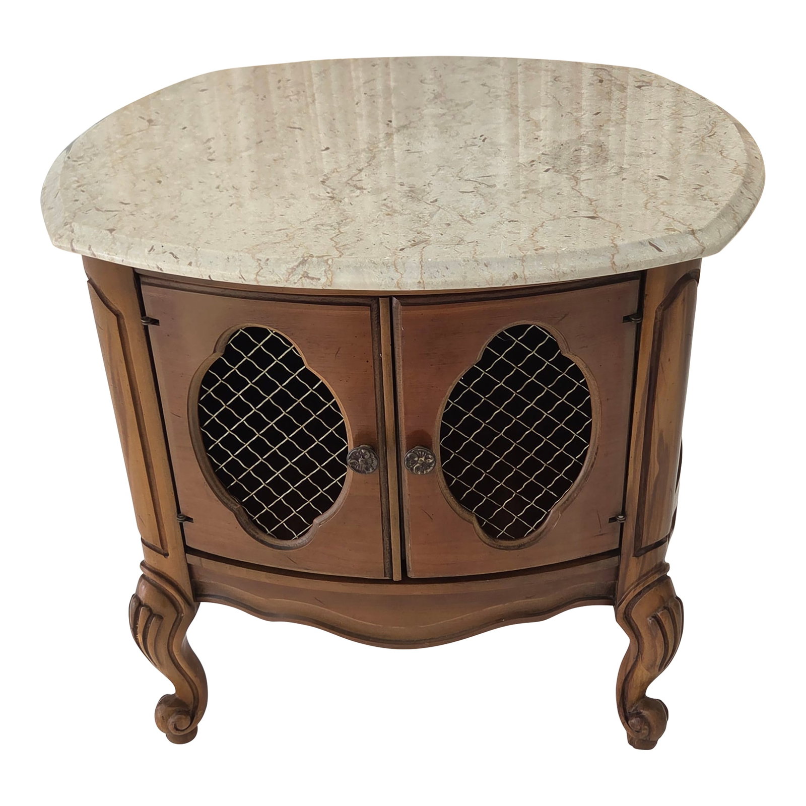 Vintage French Provincial Drum Table With Metal Mesh Cabinet Doors. Made in Italy (1 of 18)