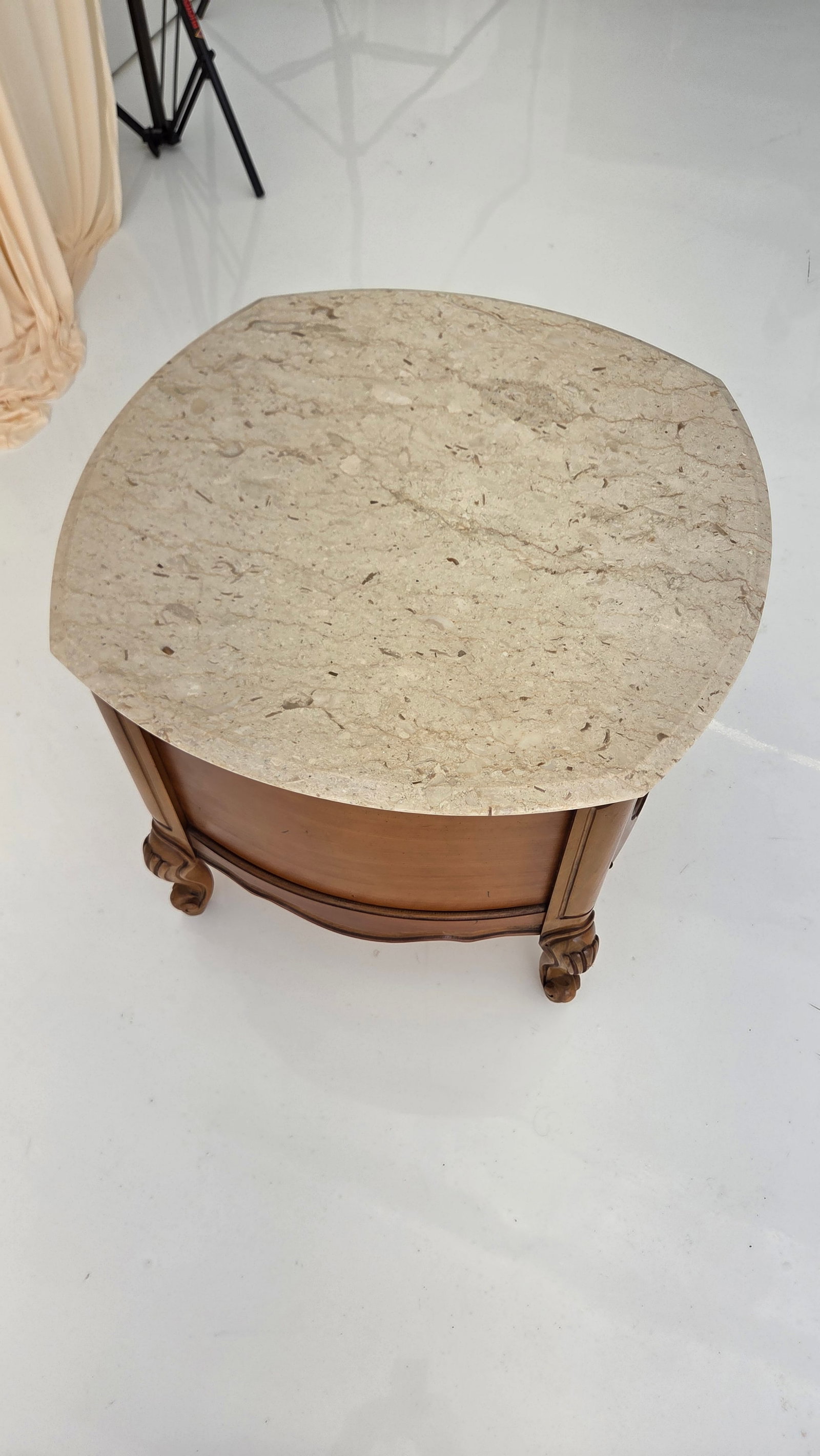 Vintage French Provincial Drum Table With Metal Mesh Cabinet Doors. Made in Italy - 5