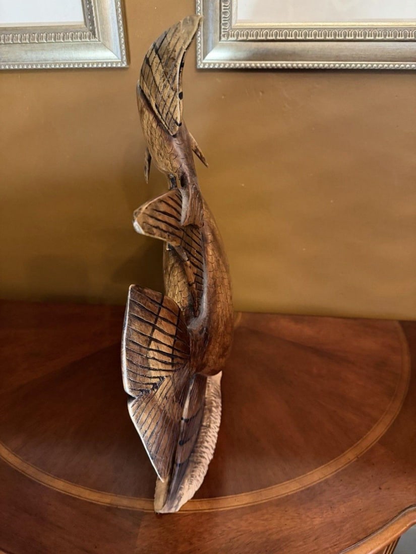 Vintage 1950s Indonesian Hand-Carved Teak Angelfish Sculpture – 19.5" - 11